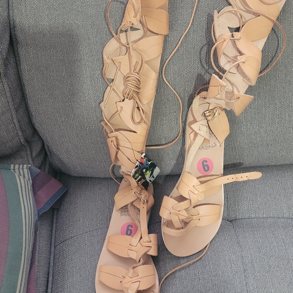 Ancient Greek Sandals Tan Lace-Up Gladiators